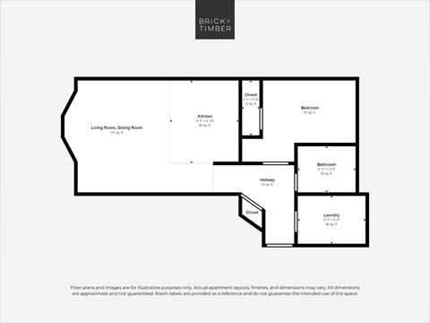 A black and white image of a floor plan for a property by Brick+Timber.